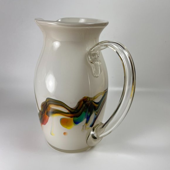 Vtg Dalian Snowflake Color Swirl Glass Pitcher Jug Art Glass MCM Collectible - Picture 2 of 16